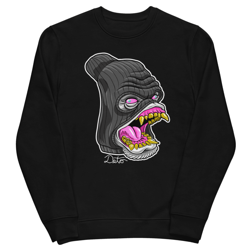 Ape Mask Eco Sweater in black with an albino gorilla